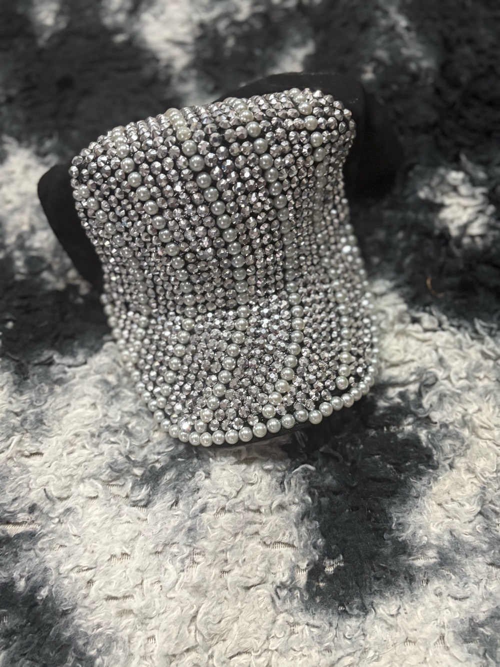 Embellished Silver Pearl Cuff Bracelet